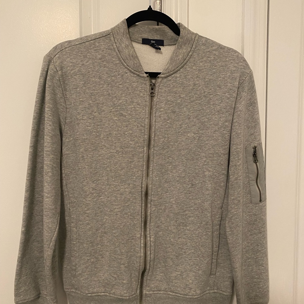 GAP Light Gray Zip-Up Bomber Sweater